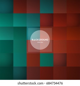 Square mosaic geometric background with place for your text in a circle frame. Vector illustration