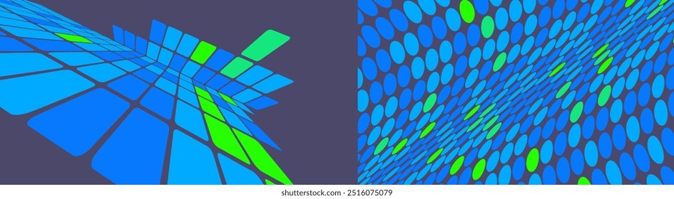 Square mosaic pattern on floor and wall joint. Wavy background with circles, goes into perspective. 3d vector illustration for cover, card, postcard, banner, poster, brochure or presentation.