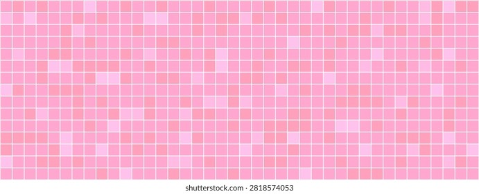 Square mosaic tile for pink bathroom rooms, shower, kitchen. Swimming pool mosaic as rose pastel background. Seamless pattern of rosy ceramic bricks for walls and floors. Color vector illustration