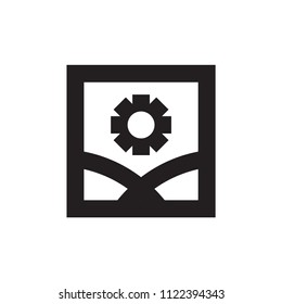 Square with mount and sun logo line art vector design
