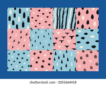 Square multicolored backgrounds. Background with birch. Various vector elements on a colored background. Abstract images. EPS 10.