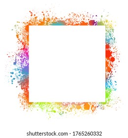 Square multi-colored frame from spots of paint. Background from blots. Grunge Design Element. Brush Strokes. Vector illustration