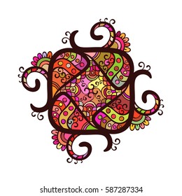 Square multicolored mandala, Isolated design element, Vector illustration