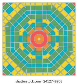 Square multi-colored pattern for a scarf, tablecloth, napkin or any other design project. Imitation of mosaic. Vector illustration