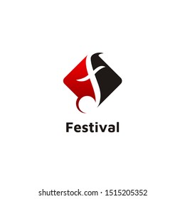 Square Music Notes Letter F Icon logo design