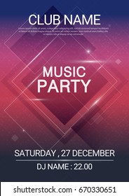 Square Music Party EDM Sound Poster. Electronic Club Fun Music. Musical Event Disco Trance Sound. Night Party Invitation. DJ Flyer Poster.