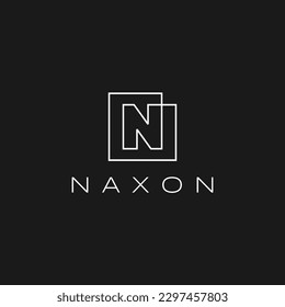Square N Letter Initial Lettermark Continuous Line White Outline on Black Logo Vector Icon Illustration