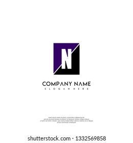 square N logo letter design concept in purple and black colors
