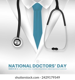 Square National Doctors' Day background with a doctor suit and stethoscope