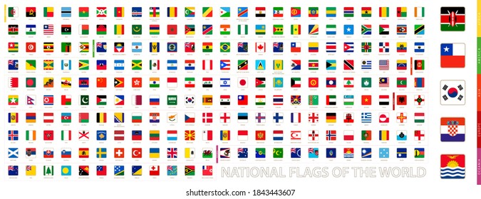 Square national flags collection of the World. Collection sorted by continents and alphabetical.