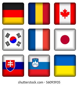 Square national flags set on a white background. Vector illustration.