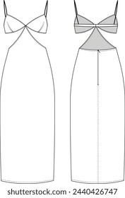Quadratische Ausschnitt Ärmellose Schultergurte Strappy Low Cut Spaghetti Straps Maxi Lange MIDI Scheide Gerade Kleid Vorlage Technische Zeichnung Flache Skizze CAD Mockup Mode Frau Design Stil Modell 