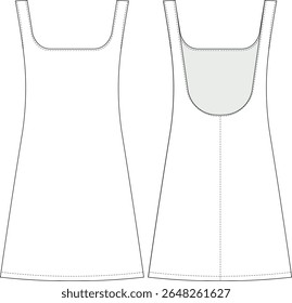 square neck sleeveless strappy strapped backless mini short a line tent sport elastic dress template technical drawing flat sketch cad mockup fashion woman design style model 