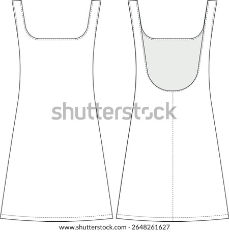square neck sleeveless strappy strapped backless mini short a line tent sport elastic dress template technical drawing flat sketch cad mockup fashion woman design style model 