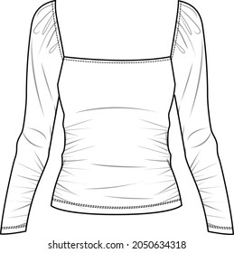 square neck top, shirring detail top