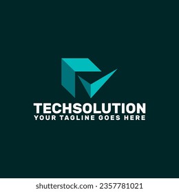 un cuadrado con espacio negativo y signo de marca , plantilla de logotipo de solución de tecnología