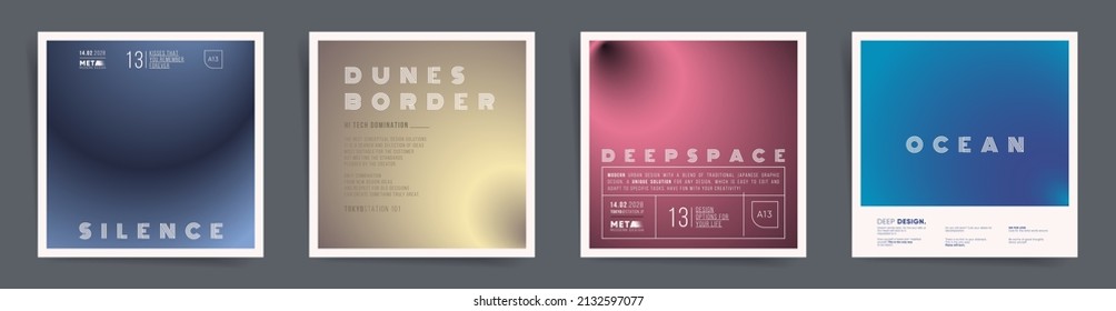Square Neo Space Gradient Cover Template Design Set For Poster, Social Media Post And Duotone Album. Science Duotone Foggy Gradient Decor Post. Vector Technology Dark Set.	