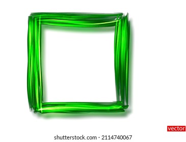 Square neon frame with copy space isolated on white background. Light green frame with neon effect. Square frame. Bamboo, reed, grass texture. Area for text, presentation. Vector