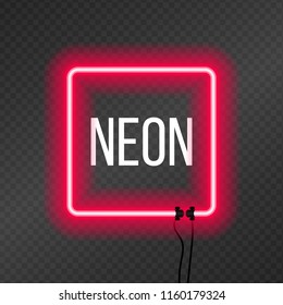 Square neon frame on transparency background.