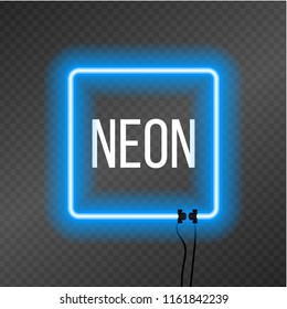 Square neon frame on transparency background.