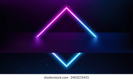 Square Neon Light, Sci Fi Portal on Floating Floor, Vector Illustration