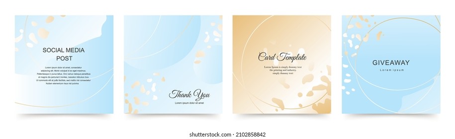 Square neutral backgrounds set. Social media post templates. Greeting card and invitation. Vector gold and light blue shapes for сontent creators of beauty, fashion, cosmetics, jewelry, 
makeup