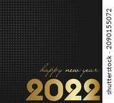 square new year greeting card, gold colored Happy Ney Year 2022 on dark halftone background, vector illustration