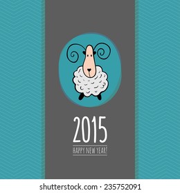 Square New Year greeting card with symbol of 2015 - cute sheep. 