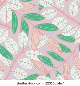 Square nice seamless pattern with leafy tree branches. Ornate ornament. Suitable for fabric, cards, invitations, background.