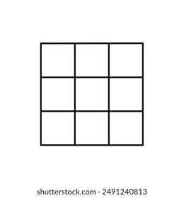 Square, nine squares, grid, cube. Sign, symbol, black and white vector illustration.