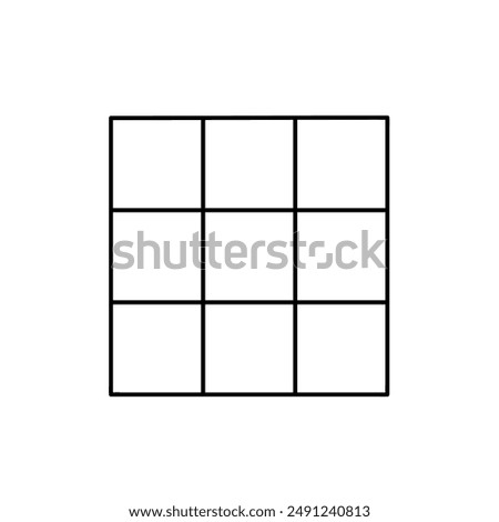 Square, nine squares, grid, cube. Sign, symbol, black and white vector illustration.