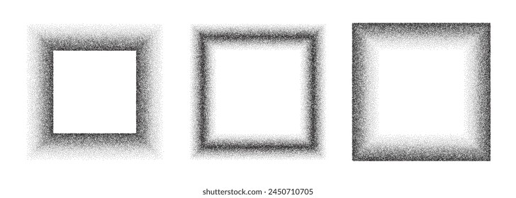 Square noise frame. Gradient border made from grains. Shape with halftone gradation. Grunge geometric figure.