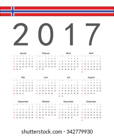 Square Norwegian 2017 year vector calendar. Week starts from Sunday.