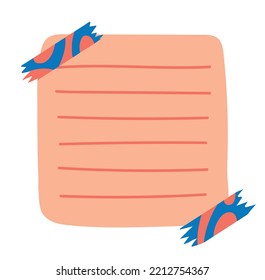 Square note icon. Orange sheet of paper with lines for text. Layout, template or mock up. Motivation and goal setting. Vision for future, planning and scheduling. Cartoon flat vector illustration