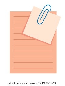 Square note icon. Pink sheet of paper with lines for setting goals and objectives. organization of effective workflow and time management. Motivation and leadership. Cartoon flat vector illustration