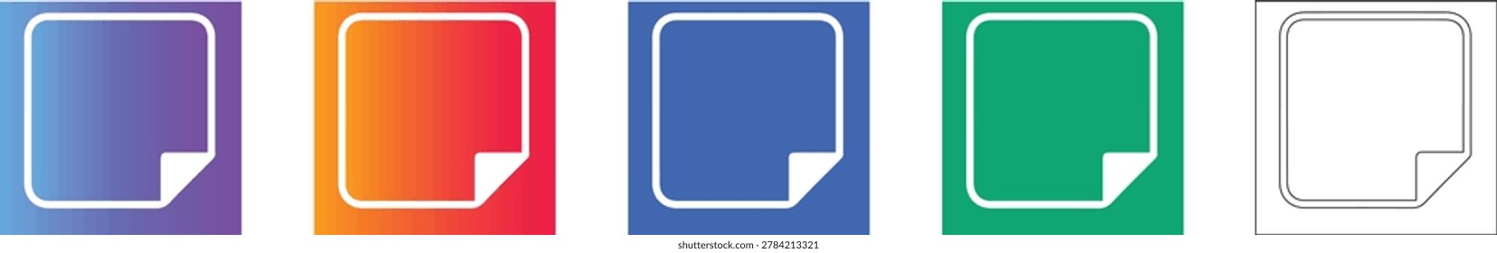 Square Note Icon Set with Folded Corner vol 3181