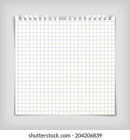 Square note paper sheet with squares, realistic vector illustration