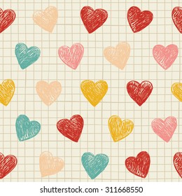 Square note paper sheet with squares and hearts.