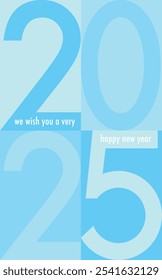 square with number 2025 cyan monochrome color, happy new year 2025 text background design template, happy new year 2025 vector illustration isolated on white background.