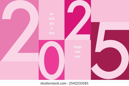 square with number 2025 pink monochrome color, happy new year 2025 text background design template, happy new year 2025 vector illustration isolated on white background.