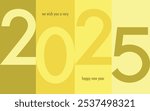 square with number 2025 yellow monochrome color, happy new year 2025 text background design template, happy new year 2025 vector illustration isolated on white background.