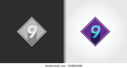 square number 9 logo set idea template vector