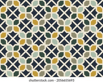 Square and octagon geometric patterns. Seamless abstract background. Retro tones. Texture design for publication, textile, tile, cover, poster, backdrop, banner, wall. Vector illustration.