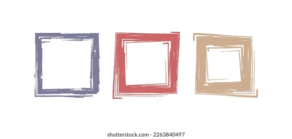 Square Old Grunge Frames. Dye Brushstroke Backdrops. Retro Paint Stain Backdrops.