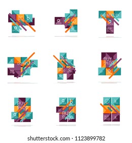 Juego de banners de infografía de opción cuadrada. Visualización de datos e información, diseño geométrico. Ilustración del vector