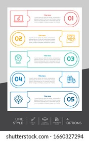 Square option infographic vector design with 5 steps & colorful style for presentation purpose.Line step infographic can be used for business and marketing