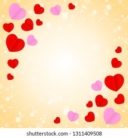 square orange frame and red pink heart shape for template banner valentines card background, many heart shape on orange gradient soft for valentine background, image orange with heart-shape decoration