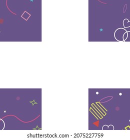 Ilustración de Geometría Simple de Zigzag Amarillo Polígono Cuadrado. Anillo Multicolor Estrellas Rectángulo Rosa Fondo Violeta Verde. Púrpura Corazón Oval Pastel Rojo Oscuro Colorido Fondo Hipster.