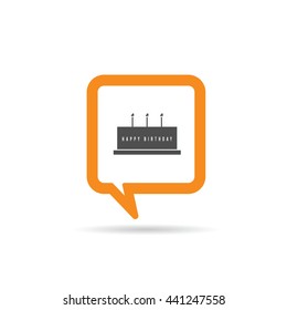 square orange speech bubble with birthday cake icon illustration