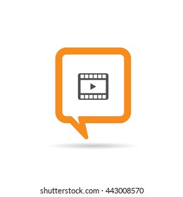 square orange speech bubble with film tape icon illustration